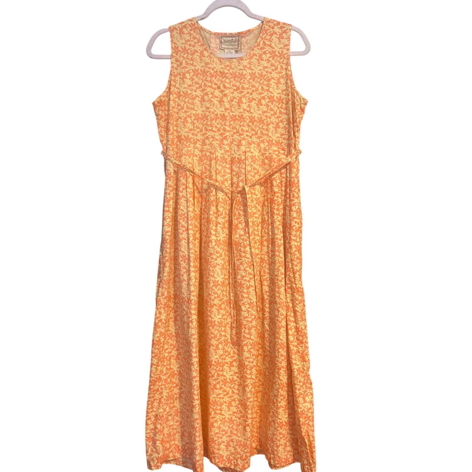 Vintage April Cornell Printed Midi Dress Day Dress W Pockets Size Xs Orange